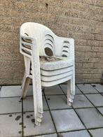4 witte kuipstoelen, Ophalen, Gebruikt, Kunststof, Stapelbaar