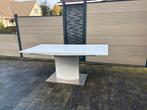 Hoogglans wit eetkamertafel met RVS poot (180/220x90), Huis en Inrichting, Tafels | Eettafels, Ophalen, 50 tot 100 cm, Vijf personen of meer