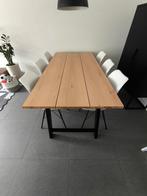 Scandinavische eettafel met 6 witte stoelen, Huis en Inrichting, Tafels | Eettafels, Ophalen, Gebruikt, Eikenhout, Scandinavisch