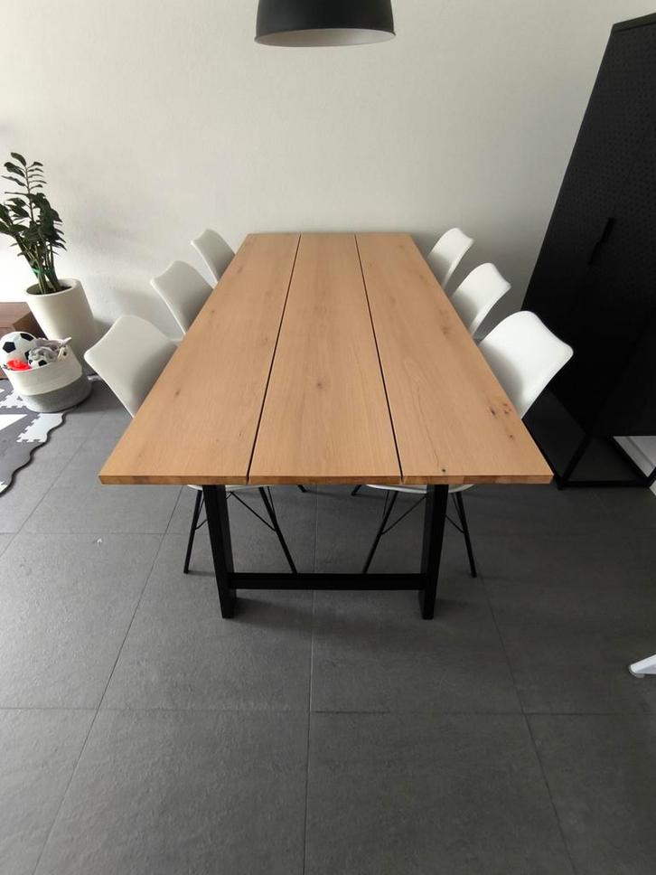 Scandinavische eettafel met 6 witte stoelen, Huis en Inrichting, Tafels | Eettafels, Gebruikt, 50 tot 100 cm, 150 tot 200 cm, Vijf personen of meer