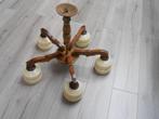 Antieke houten hanglamp met 5 glazen kelken, Ophalen