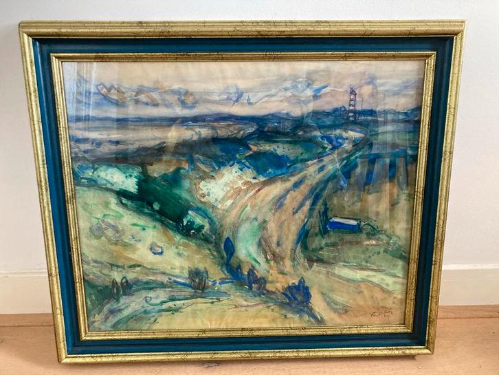 Aquarel Ameland door W. van Boven. Vuurtoren van Ameland., Antiek en Kunst, Kunst | Schilderijen | Klassiek, Ophalen