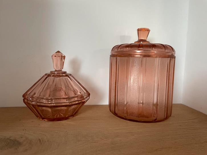 Twee snoep potten Anchor Hocking Mayfair Pink, Antiek en Kunst, Antiek | Glas en Kristal, Ophalen