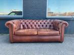 Chesterfield 2 x 3 zit banken cognac GRATIS BEZORGD, Ophalen of Verzenden, Gebruikt, 75 tot 100 cm, Leer