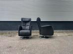 Twee zwarte leren relax fauteuils / relax stoelen, Ophalen, Gebruikt, Minder dan 75 cm, Nvt
