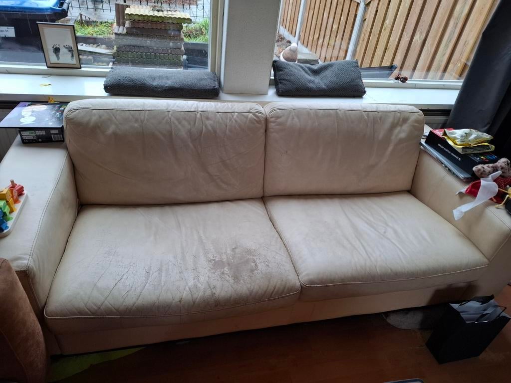 Witte leren 2-zitsbank, Ophalen, Gebruikt, Tweepersoons, Leer