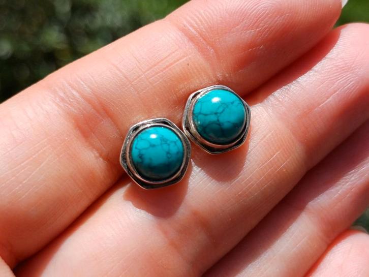 Vanoli 925 zilveren oorbellen /oorknopjes met turquoise, Sieraden, Tassen en Uiterlijk, Oorbellen, Nieuw, Knopjes of Stekers, Zilver