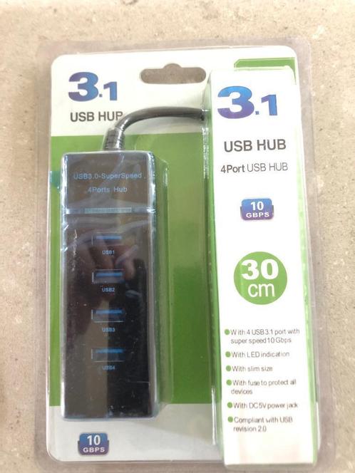 USB 3.1 4-poorts USB-hub (nieuw in verpakking), Computers en Software, Dockingstations, Nieuw, USB-hub, Laptop, Ophalen