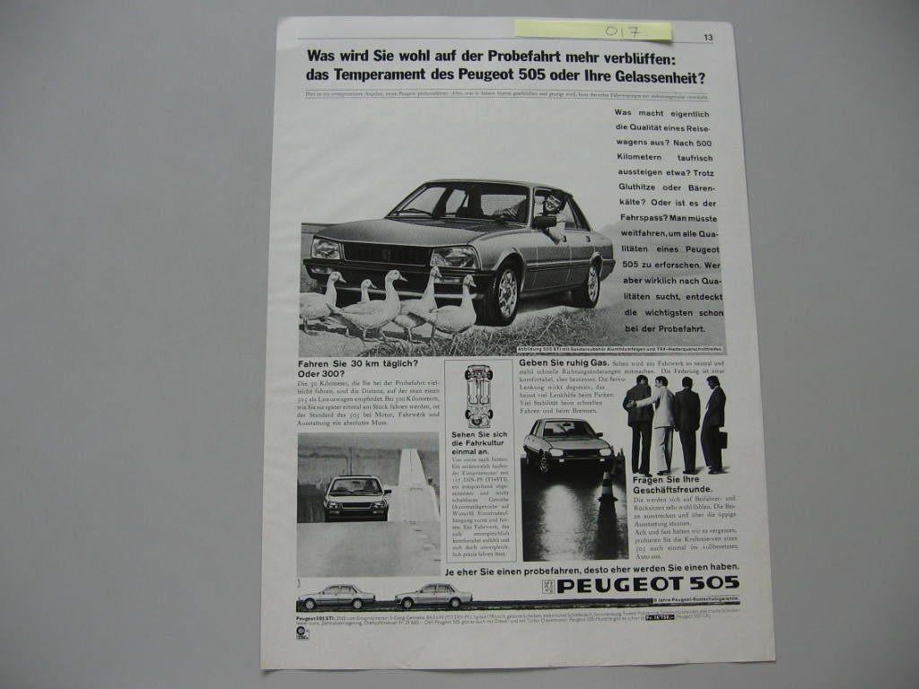 PEU 017, Peugeot 505, advertentie, knipsel, Ophalen of Verzenden, Zo goed als nieuw, Peugeot