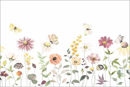 Wilde Bloemen fotobehang Vlinders, korenbloemen,, Huis en Inrichting, Stoffering | Behang, Paars, Verzenden