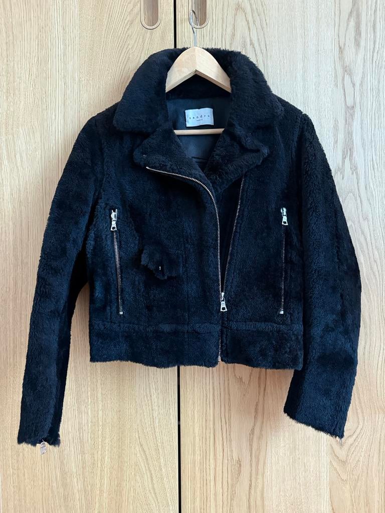 Sandro Leren Jasje - Maat XS/S - Zo Goed Als Nieuw, Zwart, Ophalen of Verzenden, Zo goed als nieuw, Jasje