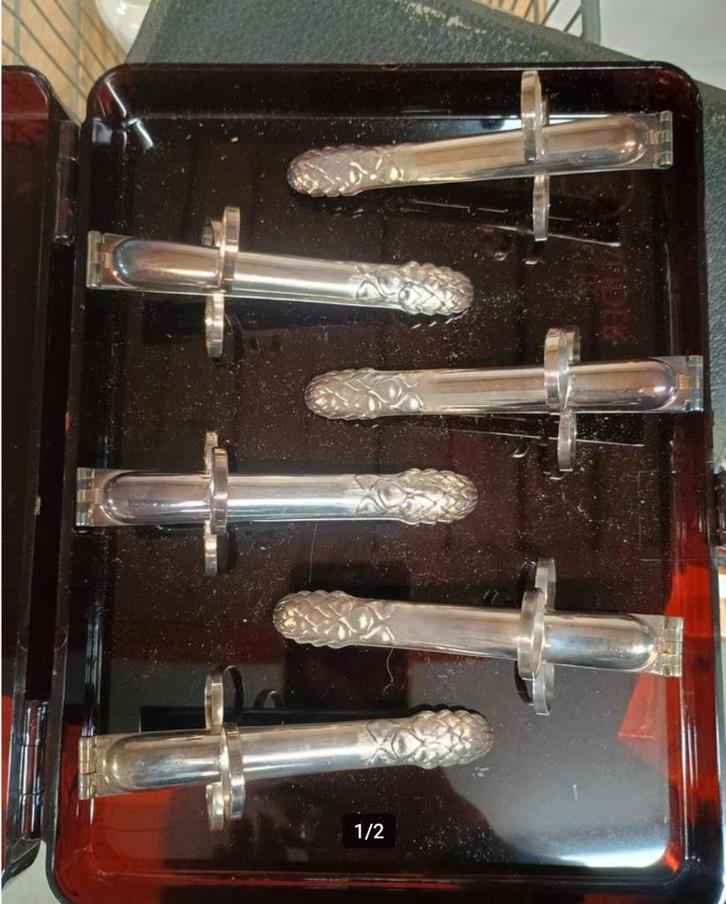 Vintage aspergetangen Set van 6 stuks, Antiek en Kunst, Antiek | Bestek, Ophalen