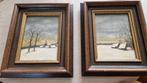 2 klassieke schilderijtjes op doek winter, Antiek en Kunst, Ophalen of Verzenden