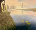 Olieverf schilderij Molen in de mist, Ophalen of Verzenden