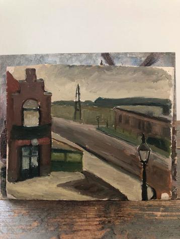 ANTIEK VINTAGE SCHILDERIJ FRANKRIJK WEG LANDSCHAP OLIE beschikbaar voor biedingen