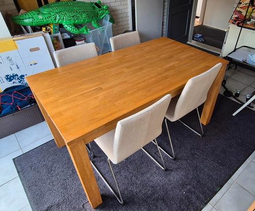 Eethoek eetkamertafel met stoelen eiken beige., Huis en Inrichting, Tafels | Eettafels, Zo goed als nieuw, 50 tot 100 cm, 150 tot 200 cm
