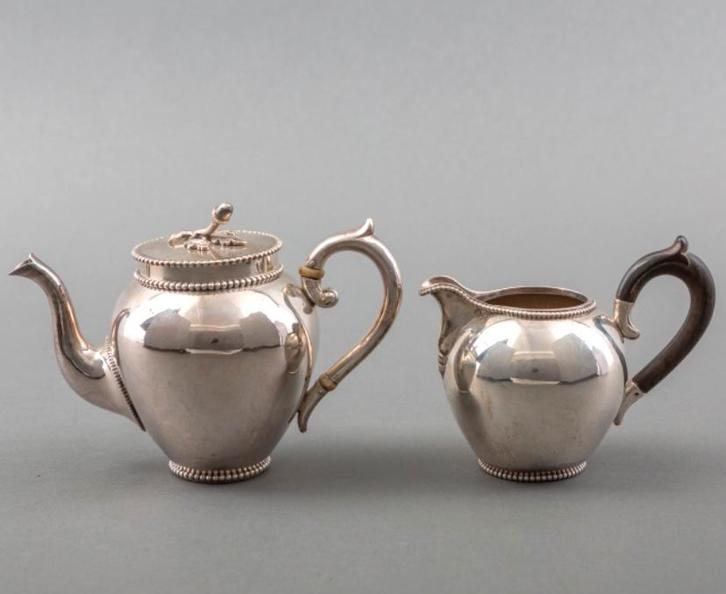 Hollands zilveren trekpotje en roomkan, Bonebakker 1893., Antiek en Kunst, Antiek | Goud en Zilver, Zilver, Ophalen of Verzenden