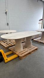 Solid Travertine Dining Table – Oval Hourglass Base, Huis en Inrichting, Ophalen of Verzenden, Nieuw