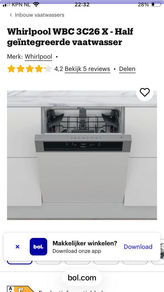 Nieuwe vaatwasser Wirlpool WBC 3C26X, Witgoed en Apparatuur, Ophalen of Verzenden, Nieuw, Inbouw, Minder dan 85 cm