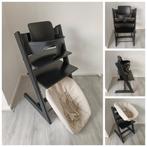 ZGAN! Stokke Tripp Trapp zwart met babyset en newbornset, Ophalen of Verzenden, Zo goed als nieuw, Stokke Tripp Trapp, Stoelverkleiner