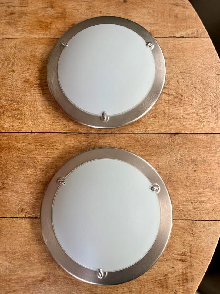 Witte Plafonnière Plafondlamp melkglas, Huis en Inrichting, Lampen | Plafondlampen, Zo goed als nieuw, Glas, Metaal, Ophalen