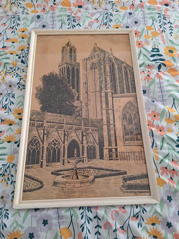 Domtoren Utrecht Tekening Ingelijst, Antiek en Kunst, Kunst | Tekeningen en Foto's, Ophalen of Verzenden
