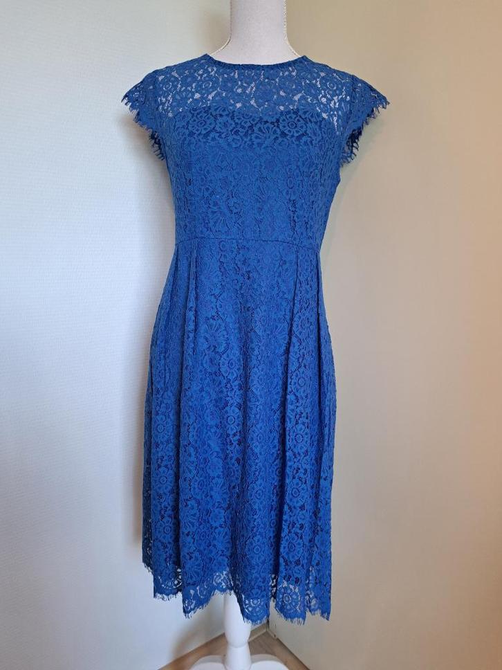 Blauw bloem kant jurk Kings road, Kleding | Dames, Jurken, Nieuw, Maat 38/40 (M), Blauw, Knielengte, Ophalen of Verzenden