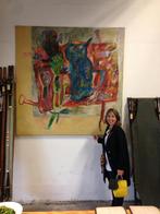 Olie schilderij, groot doek, 1.50 x 1.50, Antiek en Kunst, Ophalen