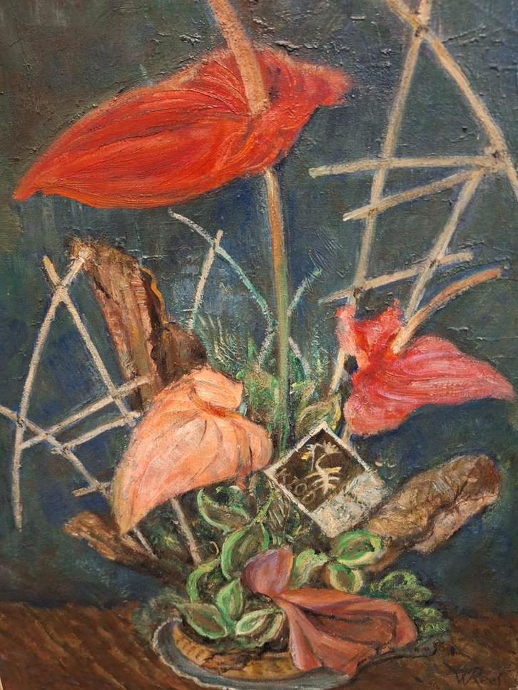 Stilleven met Anthurium van Willem Rees, Antiek en Kunst, Kunst | Schilderijen | Klassiek, Ophalen of Verzenden