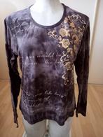Donkerbruin batik shirt maat M, 42-44 met tekst en goud glit, Kleding | Dames, T-shirts, Bruin, Maat 42/44 (L), Ophalen of Verzenden