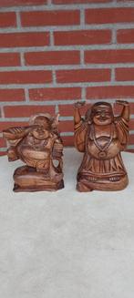 2 houten buddha beelden 26 en 28 cm hoog in goede staat, Ophalen of Verzenden