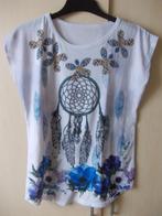 Leuke top met een leuke print, maat S., Ophalen, Wit, Zo goed als nieuw, Korte mouw