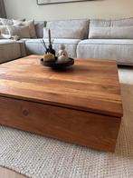 Massief teakhouten salontafel incl lades te koop, Ophalen, 100 tot 150 cm, 50 tot 100 cm, Zo goed als nieuw