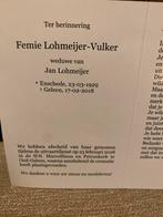Lohmeijer-Vulker 1929 Enschede 2018 Geleen, Verzamelen, Bidprentjes en Rouwkaarten, Ophalen of Verzenden, Bidprentje