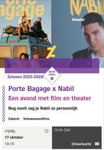 2X Porte Bagage x Nabil Amstelveen, Tickets en Kaartjes, Twee personen, Oktober