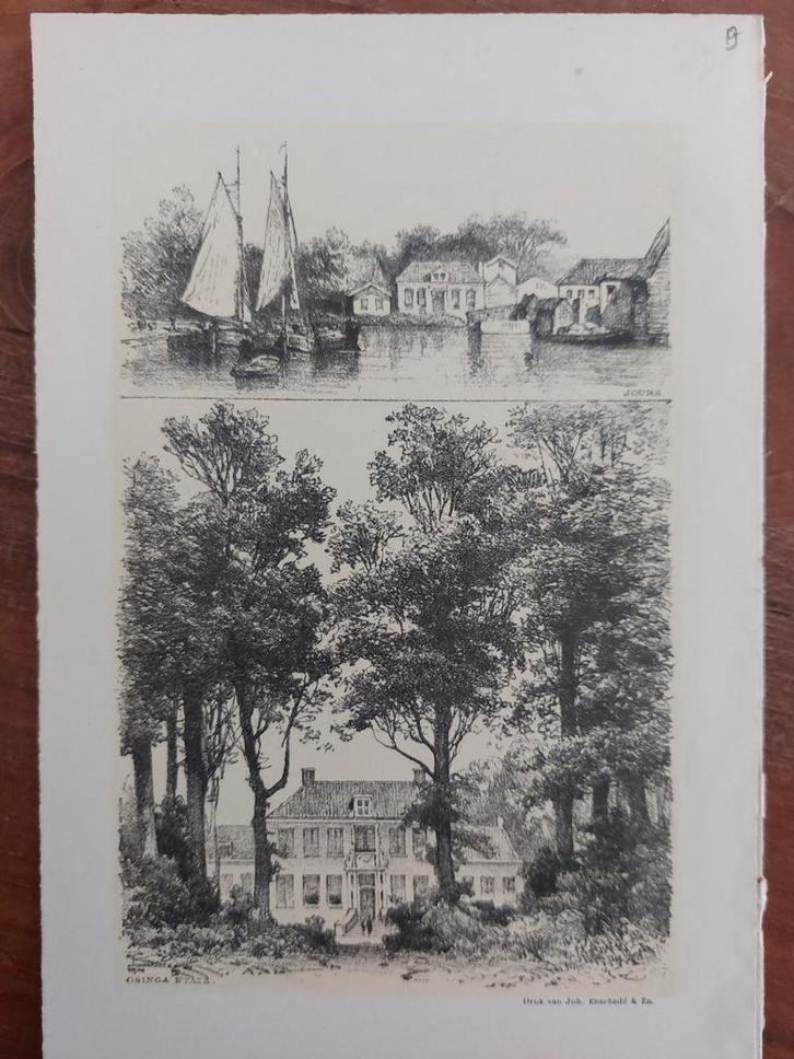 19 / Joure en Isonga State Langweer foto litho uit 1887, Antiek en Kunst, Kunst | Litho's en Zeefdrukken, Ophalen of Verzenden