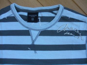 Chasin' Denim t- shirt wit grijs streep maat M beschikbaar voor biedingen