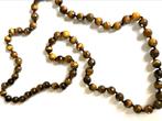 Vintage facet geslepen tijgeroog geknoopte ketting, Gebruikt, Bruin, Ophalen of Verzenden, Steen of Mineraal