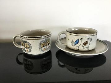  2 (soep)kommen – speckled stoneware afb leeuw & vogel beschikbaar voor biedingen