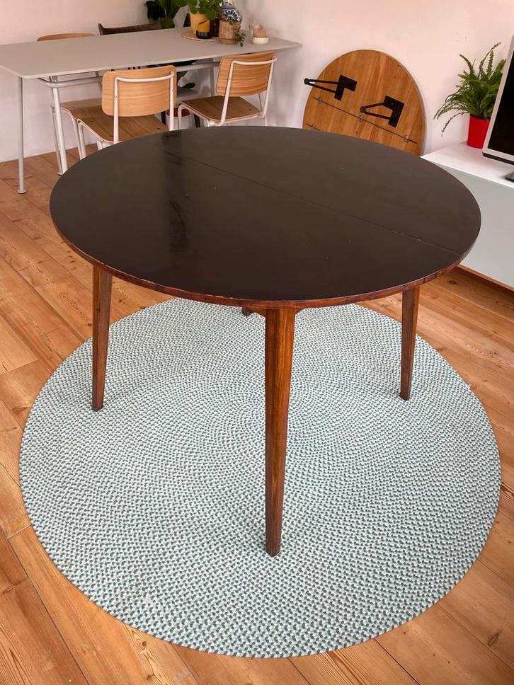 Vintage Ronde Uitschuifbare Eettafel, Huis en Inrichting, Tafels | Eettafels, Gebruikt, 100 tot 150 cm, Vier personen, Rond, Overige houtsoorten