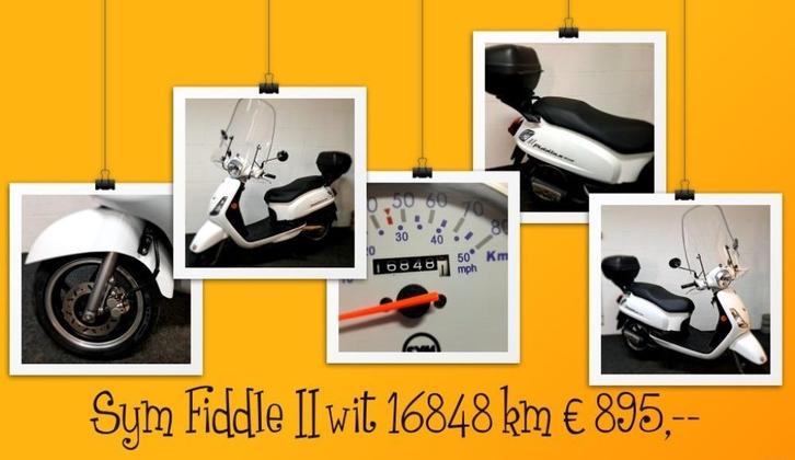 Witte Sym Fiddle II bromscooter, Fietsen en Brommers, Scooters | SYM, Gebruikt, Fiddle, Benzine, Ophalen