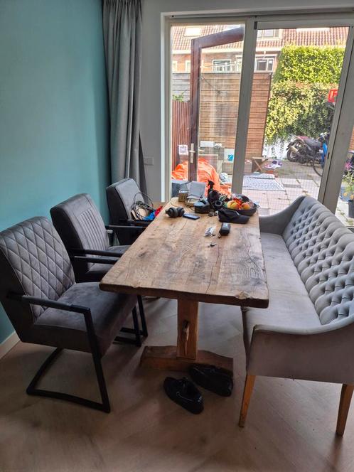 Kloostertafel met 3 stoelen, Huis en Inrichting, Complete eetkamers, Gebruikt, Minder dan 4 stoelen, Ophalen
