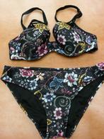Bikini zwart met bloemen Hunkemoller 75B maat S 36, Overige kleuren, Verzenden, Zo goed als nieuw, Bikini