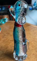 Vintage Murano mondgeblazen Alfredo Barbini hond+zilverfolie, Antiek en Kunst, Antiek | Glas en Kristal, Ophalen of Verzenden