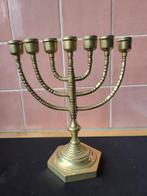 Antieke koperen Joodse menora kandelaar, Ophalen of Verzenden, Koper of Brons