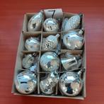 Oude kleine glazen zilveren kerstballen met ornamenten, 7, Ophalen of Verzenden, Gebruikt