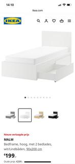 Malm bed wit 90x200 met laden ikea eenpersoons bed compleet, Nieuw, 90 cm, Ophalen of Verzenden, Eenpersoons