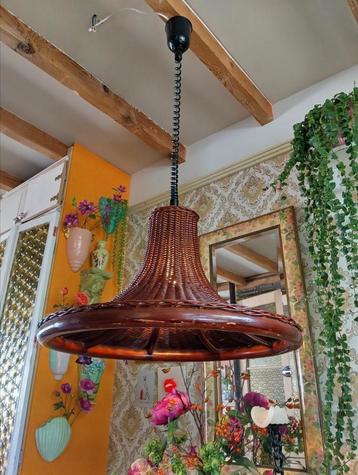 Vintage retro bamboe hout rieten hanglamp lamp  beschikbaar voor biedingen