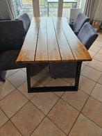 Houten tafel met metalen onderstel, Huis en Inrichting, Tafels | Eettafels, Gebruikt, 100 tot 150 cm, Ophalen of Verzenden, Vijf personen of meer