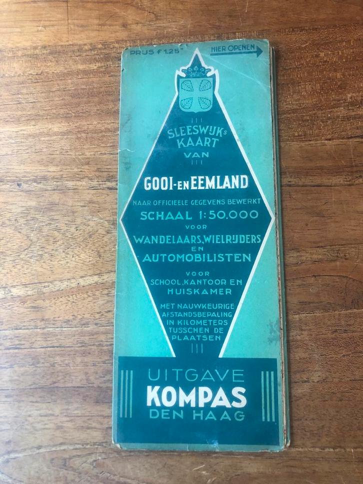 Antieke Landkaart Gooi- en Eemland - Kompas Den Haag, Boeken, Atlassen en Landkaarten, Gelezen, Landkaart, Nederland, 1800 tot 2000
